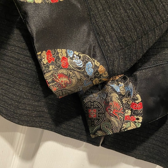 April Cornell Size S Asian Inspired Gray Blazer Silky Appliqué Rope Buttons - Picture 7 of 14